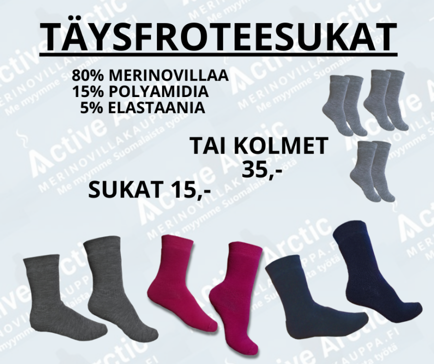 Merinovillasukat täysfrotee 80 prosenttia koot 36-47